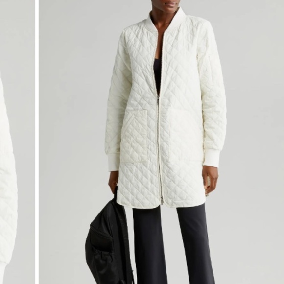 Unworn Zella Longline Water Resistant Quilted Bomber Jacket in Ivory Egret - Picture 2 of 8